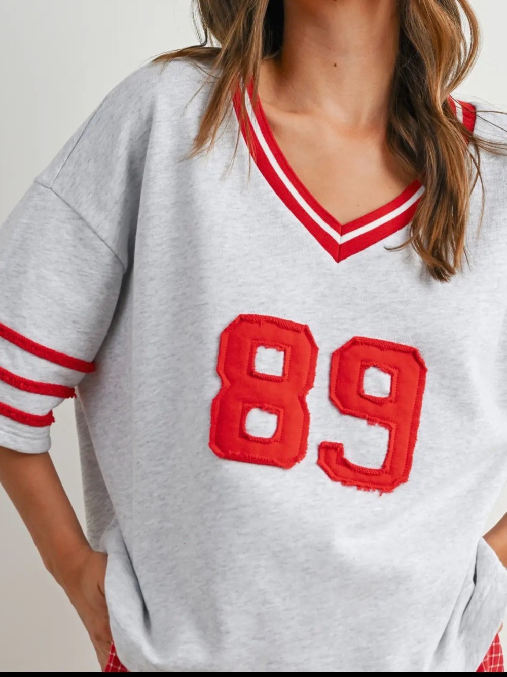 Oversized Sporty‎ Varsity Jersey Short Sleeve Sweatshirt Blokecore Track Red